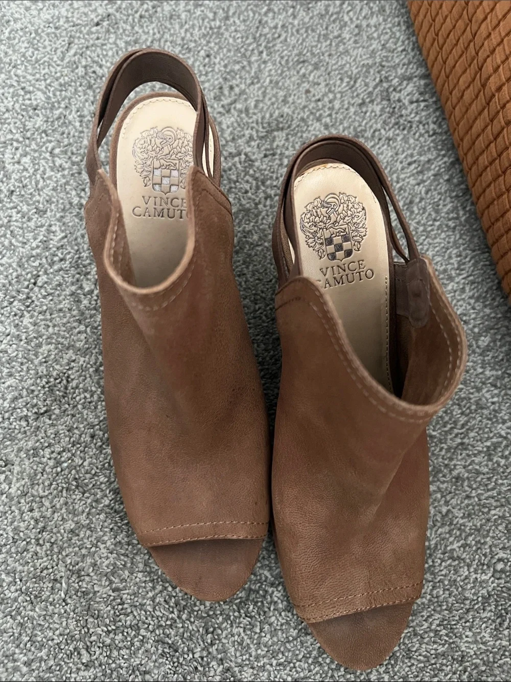 Vince Camuto Women's Brown Suede Peep-Toe Booties